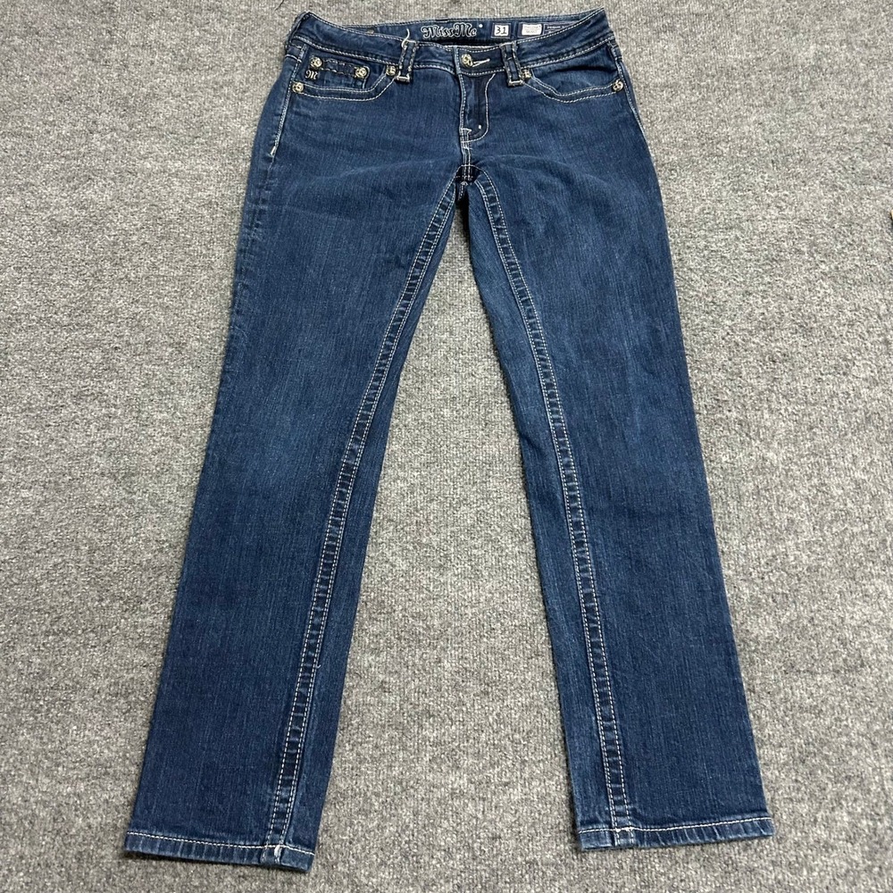 Miss Me Jeans Womens Size 31 Dark Wash Skinny Embellished Pocket JPW5123SK-4